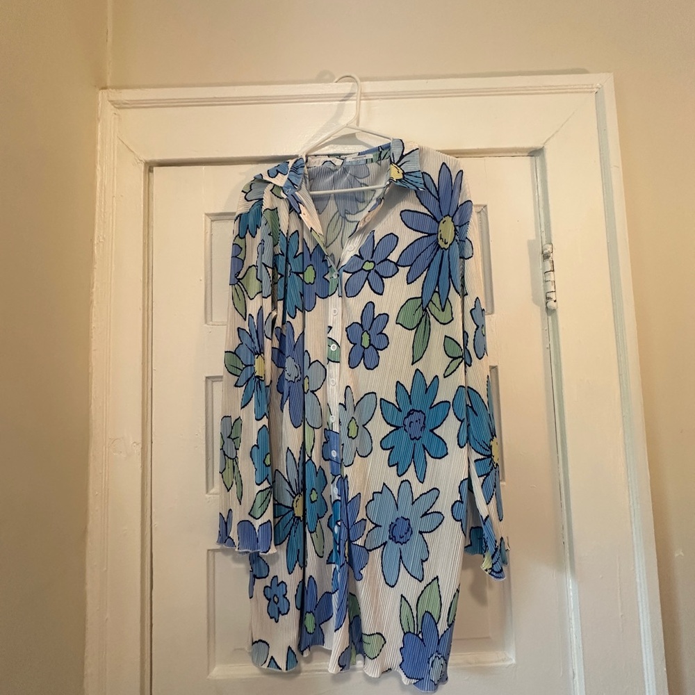 Peppermayo Blue Floral Button-Up Mini Dress